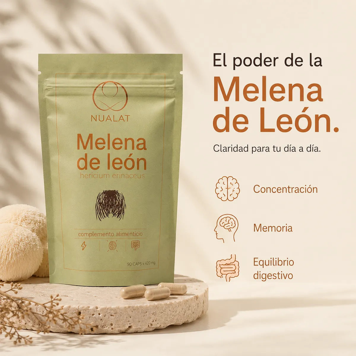 Comparativa del extracto de Melena de León NUALAT elaborado con cuerpo fructífero y sin aditivos