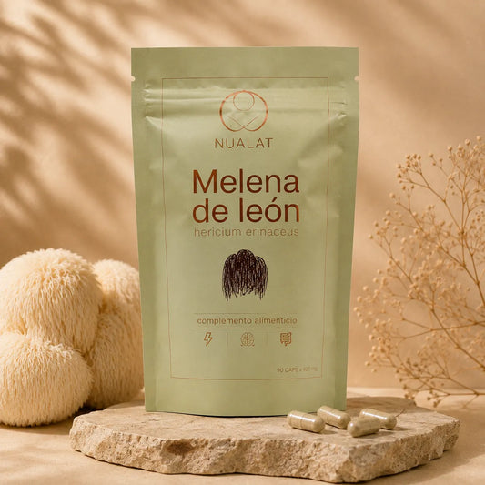 Pouch de extracto de Melena de León NUALAT Hericium erinaceus con 90 cápsulas vegetales
