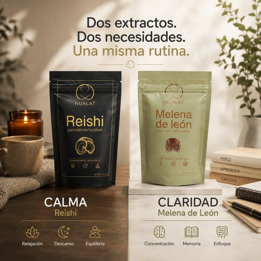 Pack NUALAT de Reishi y Melena de León presentado como una rutina complementaria